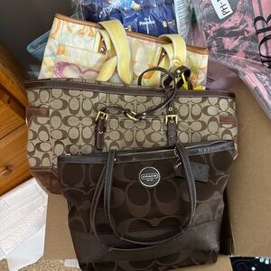 Coach Brown and Yellow Totes with Signature Design